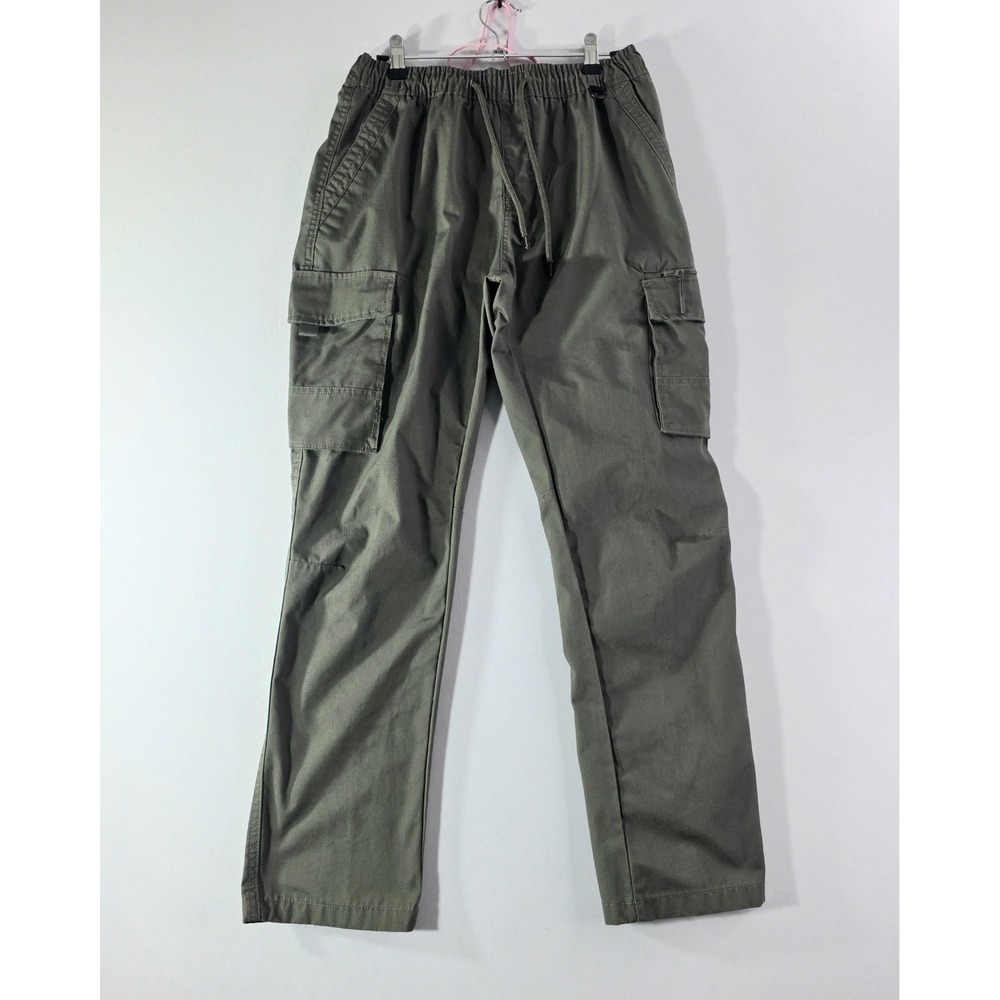 MBX Premium Denim Goods Mens Cargo Pants Olive Green Ripstop Drawstring Medium